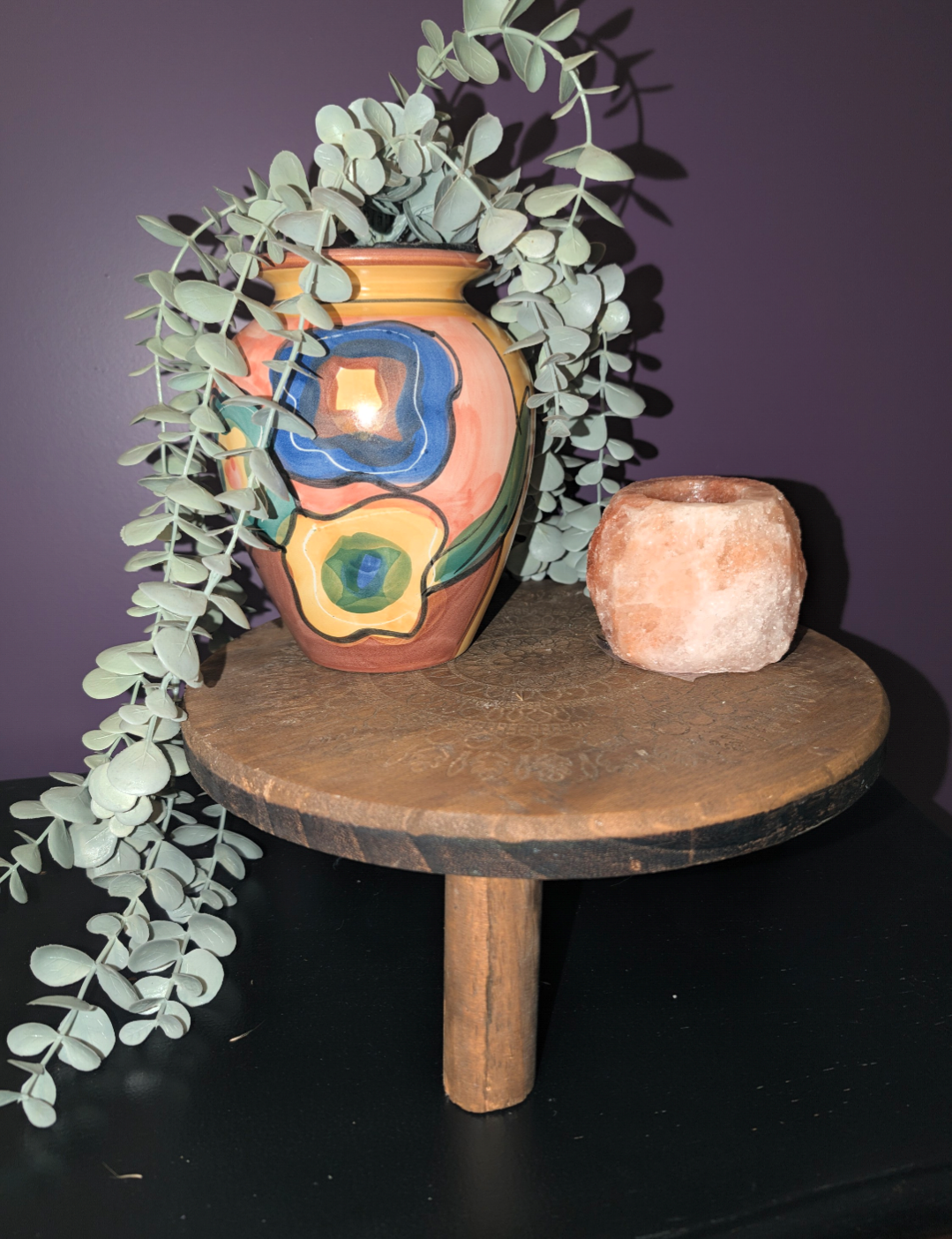 Vintage handbeschilderde keramische design vaas - abstract bloemenmotief- jaren '70