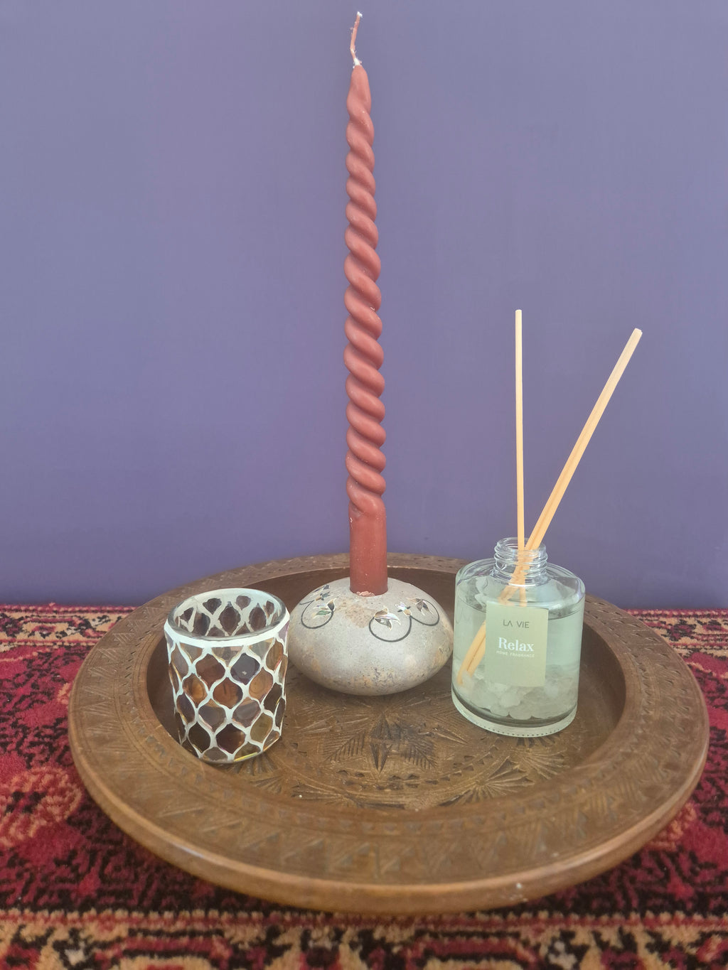 Vintage Speksteen Waxinelichthouder & kaarshouder – Handgemaakt met Parelmoer