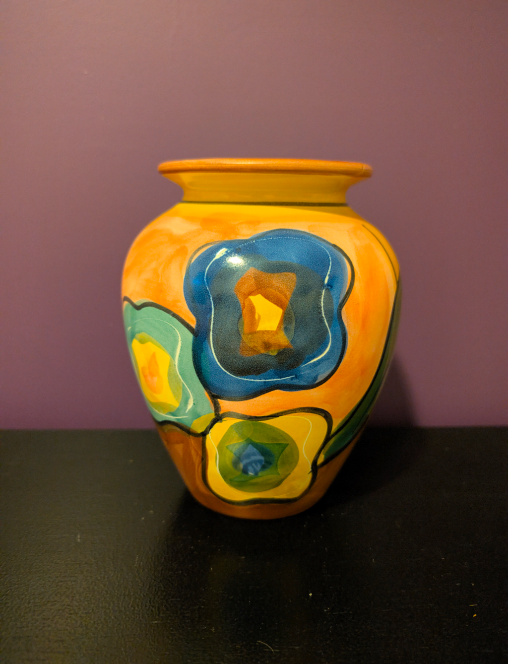 Vintage handbeschilderde keramische design vaas - abstract bloemenmotief- jaren '70