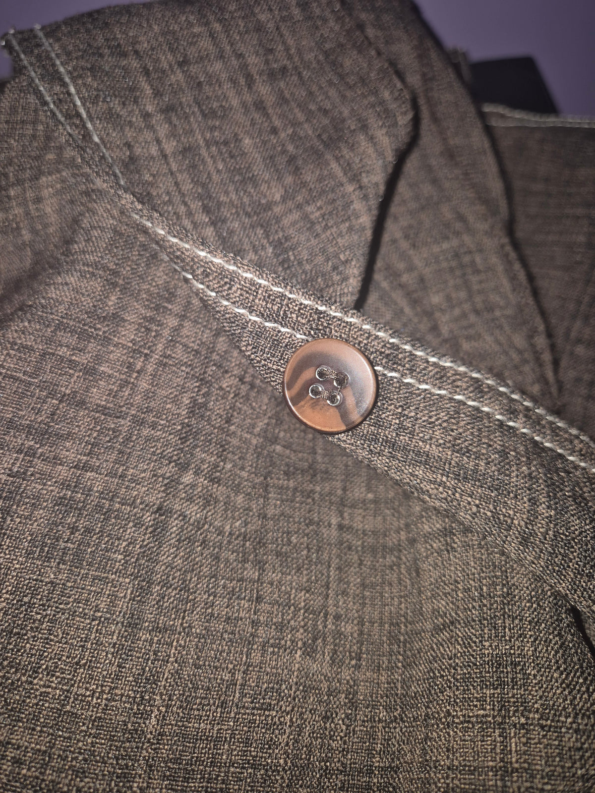 Vintage Oscar B 70s Bruine Top met Contrasterende Stiksels & Camp Collar