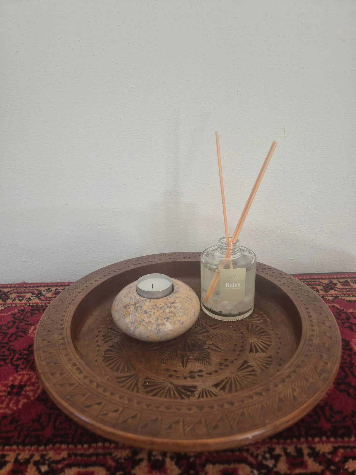 Vintage Speksteen Waxinelichthouder & kaarshouder – Handgemaakt met Parelmoer