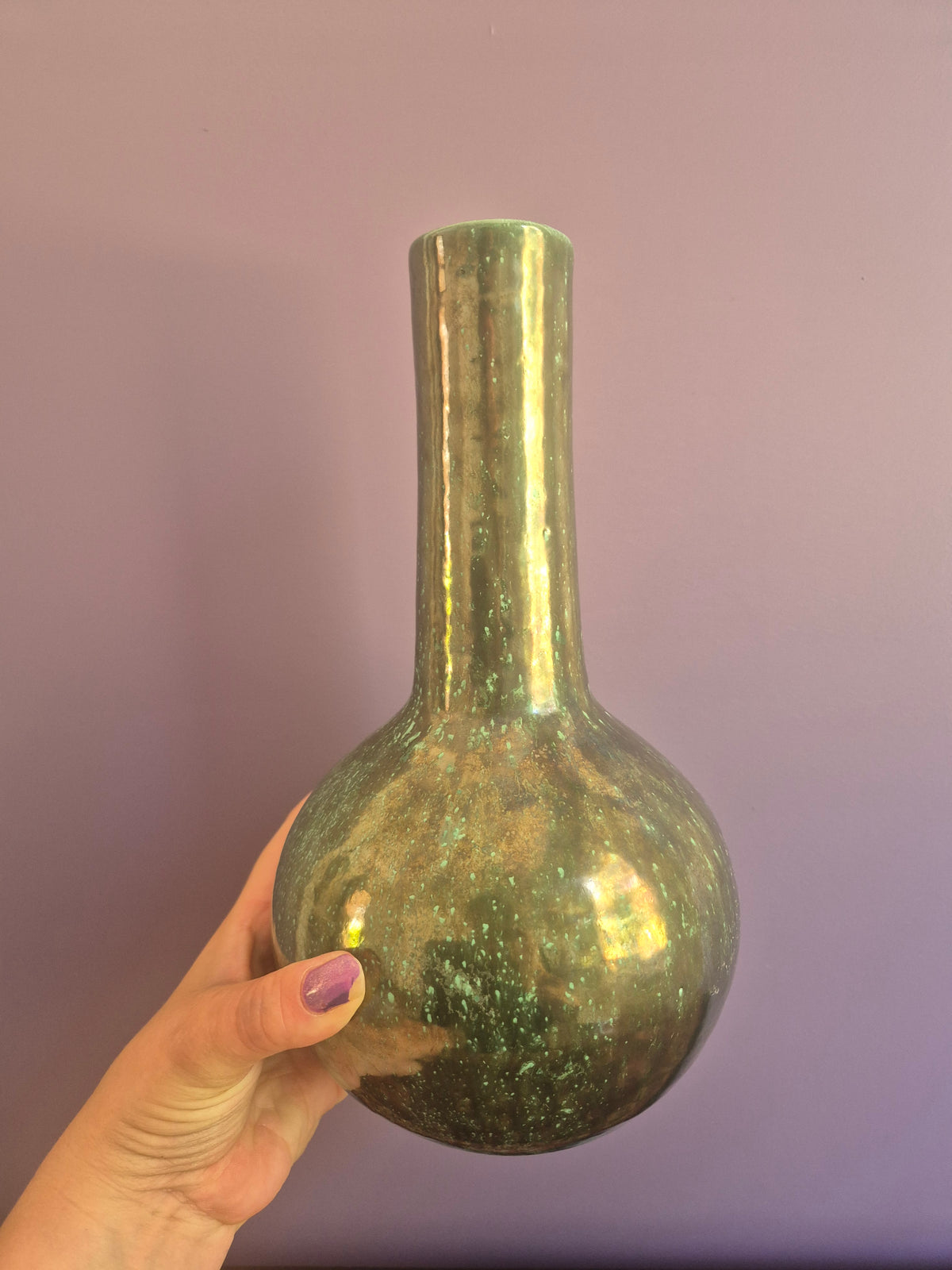 Vintage Handgemaakte Keramische Bolvaas – Gesigneerd BvL (Bart van Leeuwen) – 25,5 cm
